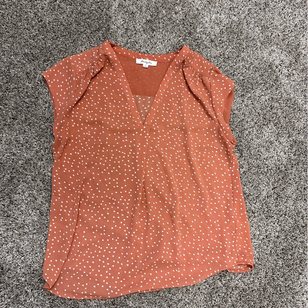 Coral polka dot short sleeve blouse